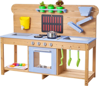 VEVOR Mud Kitchen, Outdoor Mud Kitchen for Kids, Wood Outdoor Play Kitchens with Stoves, Hooks, Double Sinks, Planting Shovels, Spatulas, Cookware Pots and Accessories, Play with Water and Sand