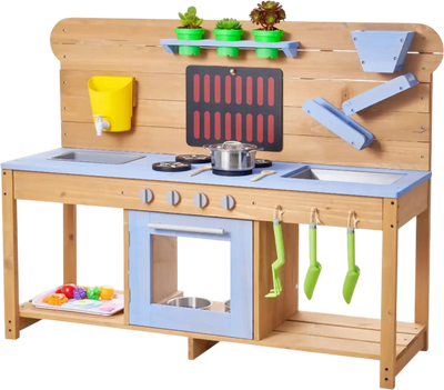 Vevor Mud Kitchen Outdoor Kids Wood Play Kitchen with Double Sinks & Accessories New