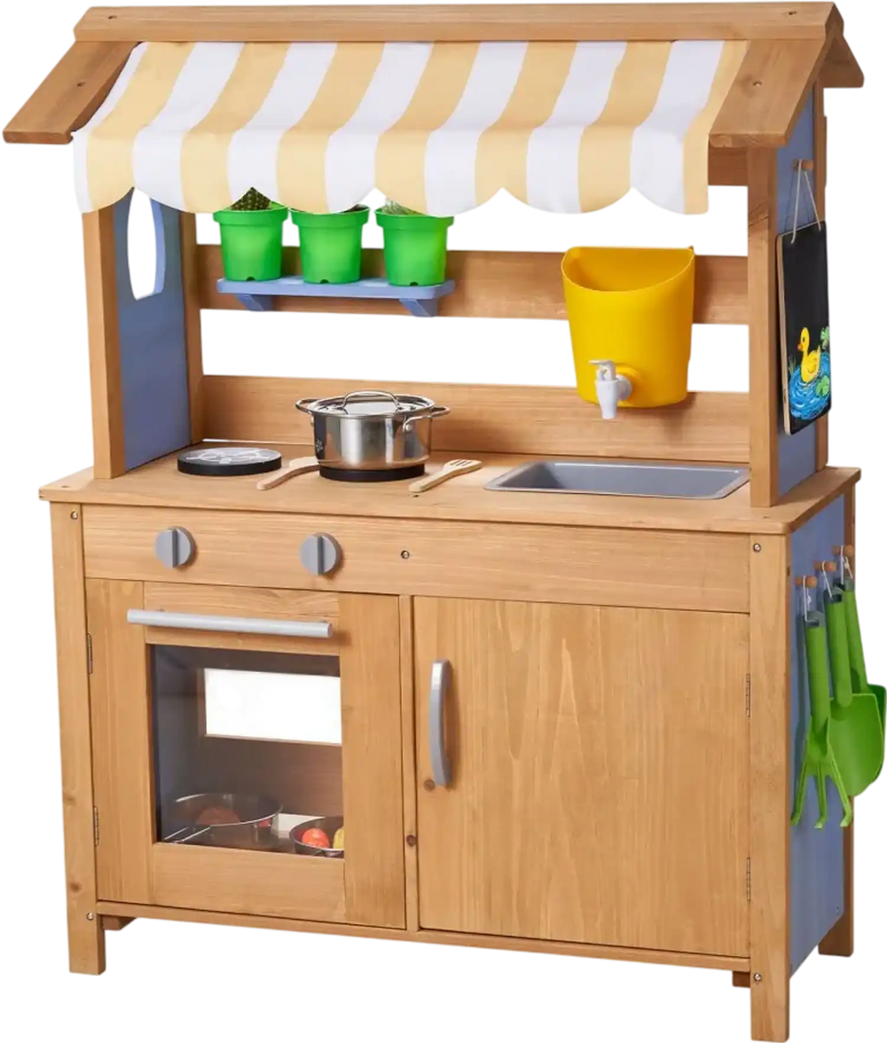 VEVOR Mud Kitchen, Outdoor Mud Kitchen for Kids, Wood Outdoor Play Kitchens with Spoons, Sink, Tank, Sunshade Canopy, Shovels, Cookware Pots and Accessories, Wooden Play Kitchens for Home, Lawn