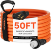 VEVOR 50 Amp Generator Cord, 50 Feet, 125/250V RV Power Cord NEMA 14-50P to SS2-50R with Twist Lock, Grip Handle, Heavy Duty 6AWG/3 + 8AWG/1 Generator Cable, for RV Camper Generator to House, Orange