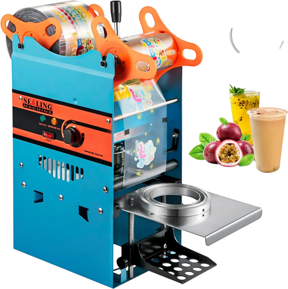 VEVOR Manual Tea Cup Sealer Machine, 300-500 Cup/h Manual Boba Tea Sealer Machine, Blue Boba Tea Sealing Machine, 90/95mm Cup Diameter Cup Sealing Machine with Heating Technology for Bubble Milk Tea
