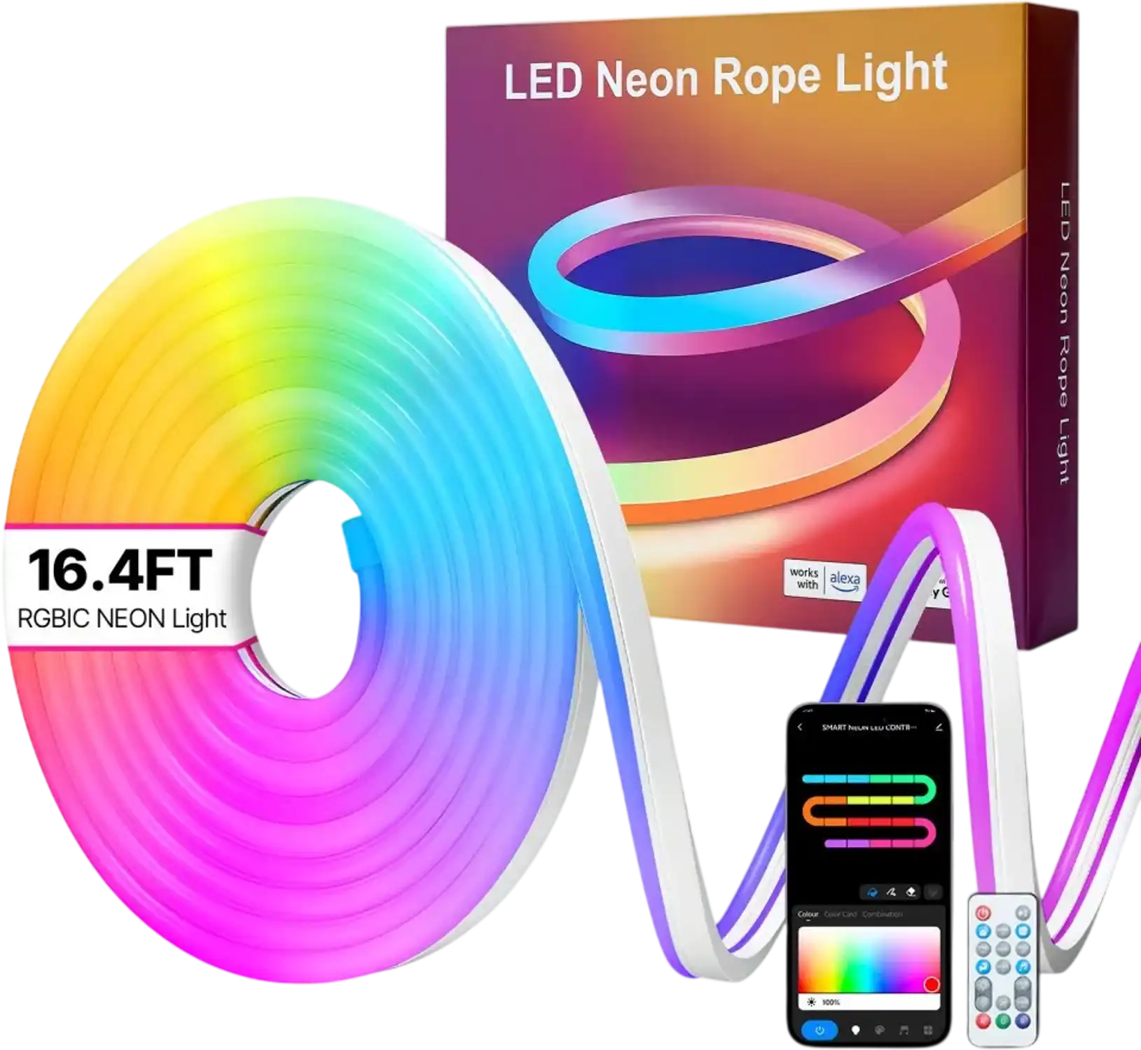 Vevor LED Neon Rope Light 16.4' RGB-IC Smart App/Remote Control for Bedroom Gaming Indoor New
