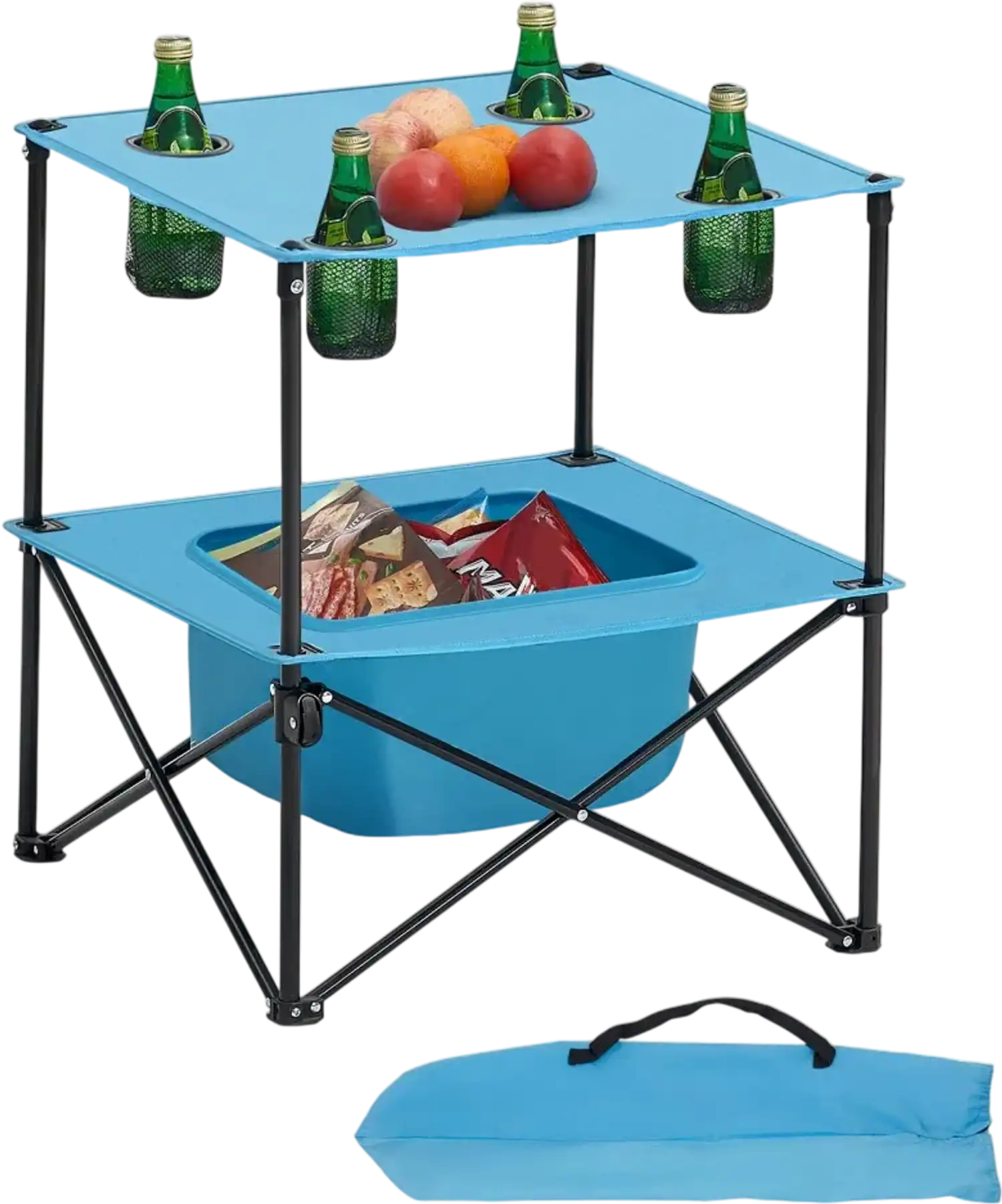 Vevor Camping Table Lightweight Folding Portable Picnic Table with 4 Cup Holders Blue New