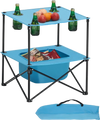 VEVOR Folding Camping Table, Portable Outdoor Lightweight Picnic Table, 600D Oxford Fabric Waterproof Canvas Travel Beach Tables, with 4 Cup Holders, Carry Bag, for Tailgating Camping Picnic, Blue