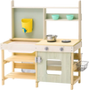 VEVOR Mud Kitchen for Kids, Wooden Toy Play Kitchen Set, Outdoor Toddler Grocery Store Playset, Pretend Play Kitchen with Stoves, Tank, Faucet, Storage Bag, Metal Baskets, and Cookware Pots