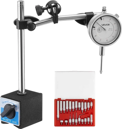 VEVOR Dial Test Indicator with Dual Rod Stand and Storage Case, 0.001 inch Accuracy, 0-1 inch Range, Fine Adjustable Long Arm, Non-Magnetic Centering Rods for Machine Set-Up, Narrow Area Measurement