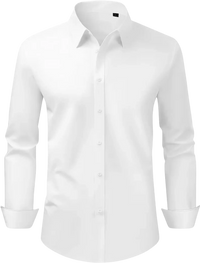 VEVOR Men's Button Up Shirt, Mens Long Sleeve Wrinkle-free Button Down Dress Shirts, Slim Fit Soft Stretch Fabric for Business Casual or Formal, Work, Wedding, Dinner, White, L Size