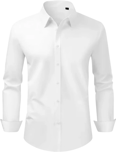 VEVOR Men's Button Up Shirt, Mens Long Sleeve Wrinkle-free Button Down Dress Shirts, Slim Fit Soft Stretch Fabric for Business Casual or Formal, Work, Wedding, Dinner, White, L Size