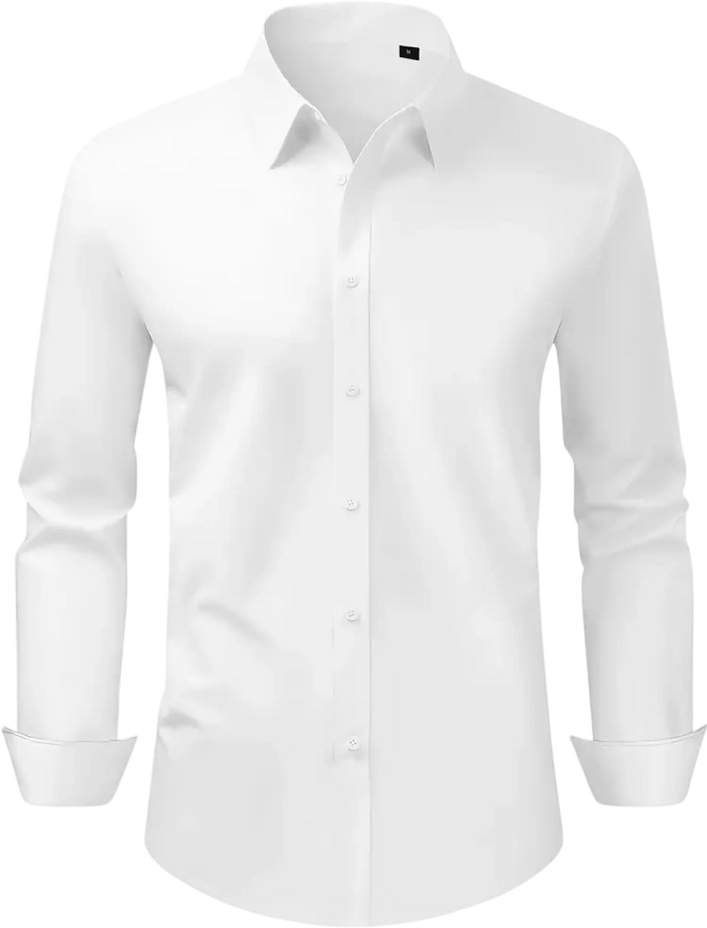 VEVOR Men's Button Up Shirt, Mens Long Sleeve Wrinkle-free Button Down Dress Shirts, Slim Fit Soft Stretch Fabric for Business Casual or Formal, Work, Wedding, Dinner, White, M Size