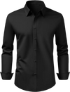 VEVOR Men's Button Up Shirt, Mens Long Sleeve Wrinkle-free Button Down Dress Shirts, Slim Fit Soft Stretch Fabric for Business Casual or Formal, Work, Wedding, Dinner, Black, L Size