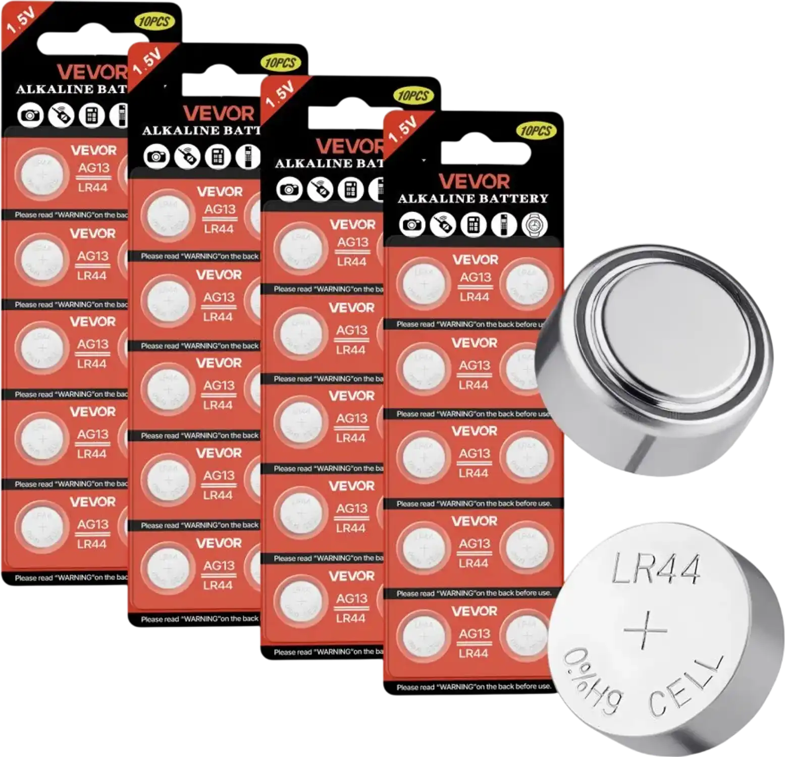 Vevor Button Cell Battery LR44 Alkaline 40-Count 1.5V Coin Batteries New
