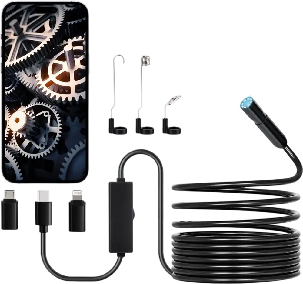 VEVOR Endoscope Camera with Light, 1920P HD Borescope for Android & IOS, 8 LED Lights Inspection Camera with 16.4FT Semi-Rigid Cable, 2X Zoom, IP67 Waterproof Snake Scope Camera for Auto, Plumbing