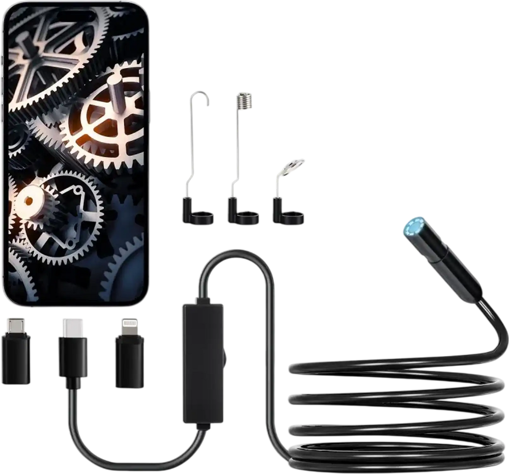 VEVOR Endoscope Camera with Light, 1920P HD Borescope for Android & IOS, 8 LED Lights Inspection Camera with 10FT Semi-Rigid Cable, 2X Zoom, IP67 Waterproof Snake Scope Camera for Auto, Plumbing
