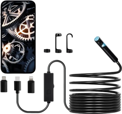 VEVOR Endoscope Camera with Light, Dual Lens Borescope for Android & IOS, 1920P HD Inspection Camera with 8 + 1 LED Light, 2X Zoom, 16.4FT Snake Cable, IP67 Waterproof Snake Camera for Auto, Plumbing