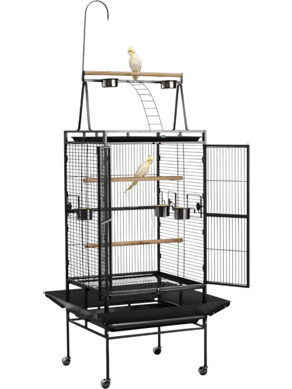 VEVOR Bird Cage, 32.7 x 31.1 x 82.7 inch, Open Flat Top, Wrought Iron Bird Flight Cage with Perches, Slide-Out Tray, Plastic Feeders, for Cockatiel, Monk Parakeet, Amazon Parrot, African Grey Parrot