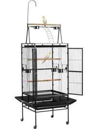 VEVOR Bird Cage, 32.7 x 31.1 x 82.7 inch, Open Flat Top, Wrought Iron Bird Flight Cage with Perches, Slide-Out Tray, Plastic Feeders, for Cockatiel, Monk Parakeet, Amazon Parrot, African Grey Parrot