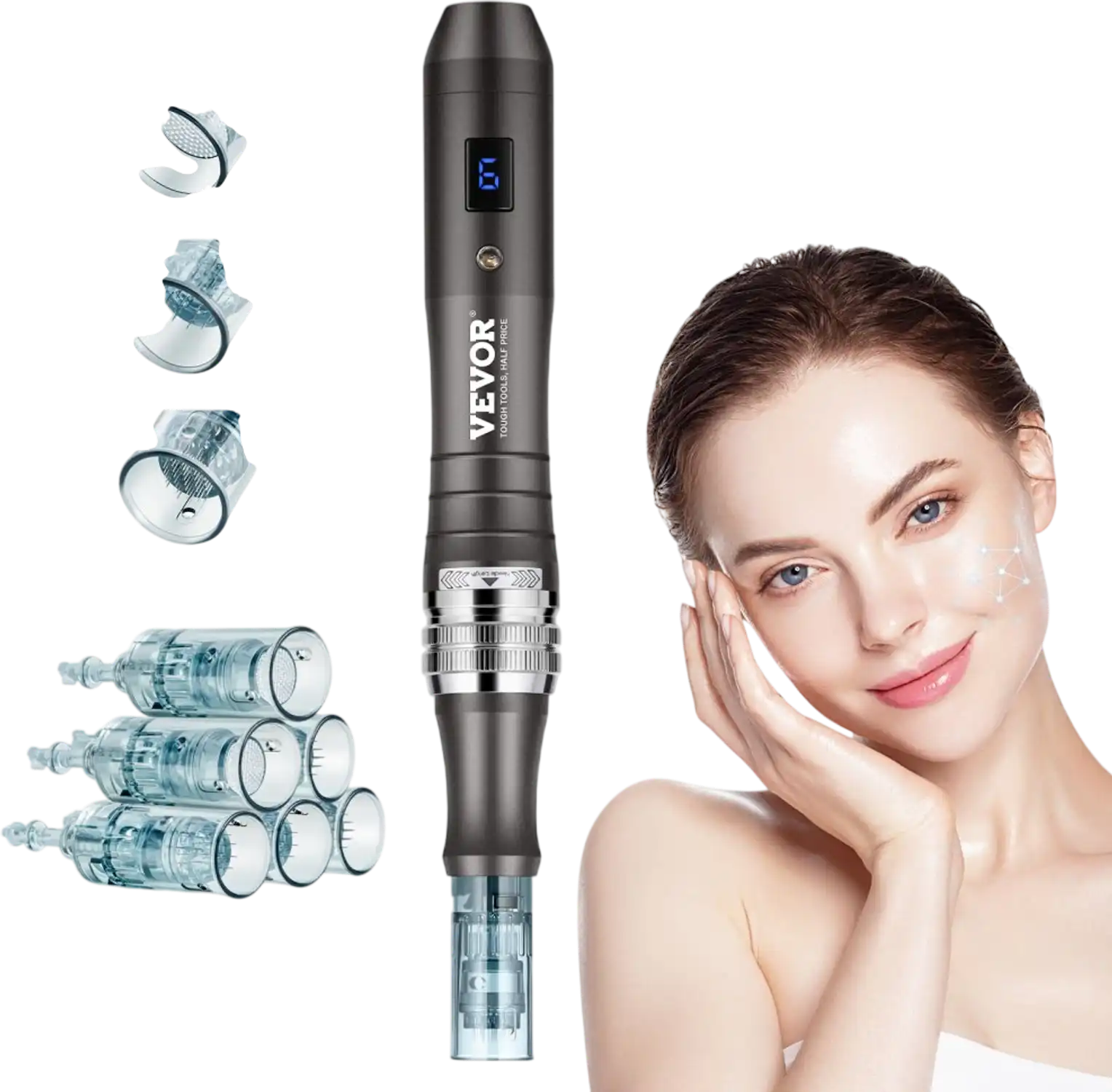 Vevor Microneedling Pen Professional Electric Derma Pen with 6 Disposable Cartridges New