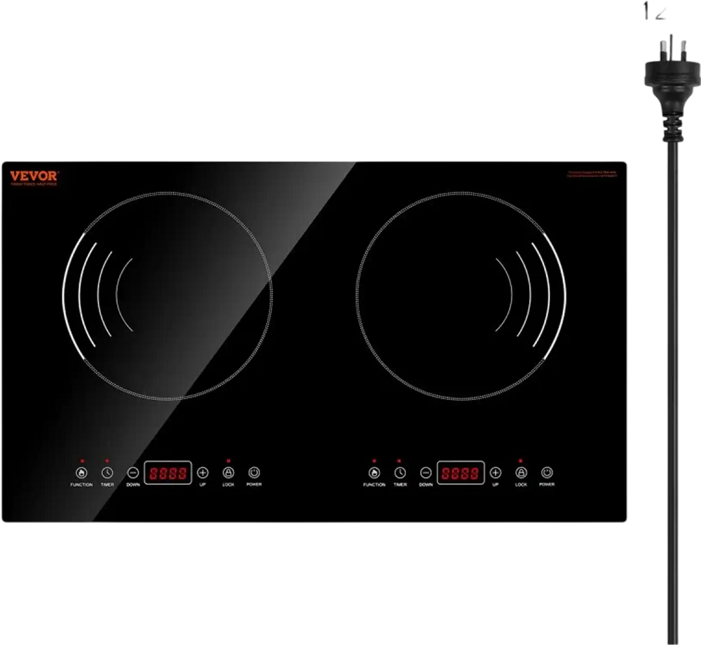 VEVOR Induction Cooktop, 1800W Electric Countertop Burner, 2 Burner Touch Control Stove, Built-in Induction Cooktop with 9 Power Settings, Child Safety Lock, Timer, Glass Surface
