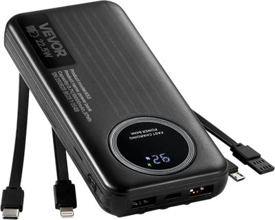 Vevor Portable Charger 10000 mAh Travel Battery Pack with Built-in Cables 6 Outputs 3 Inputs New