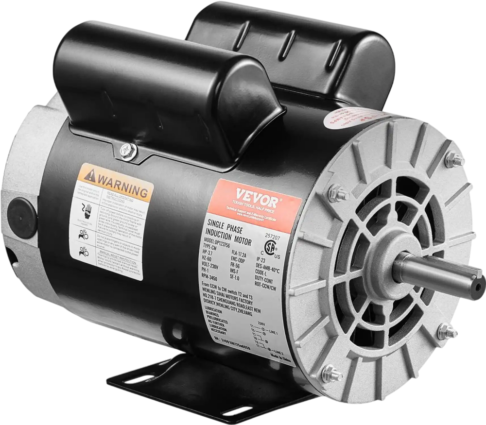 VEVOR 3.7HP Air Compressor Motor, 3450RPM Electric Motor, 230V 17.2 Amps, 5/8" Keyed Shaft 56 Frame, 1.88" Shaft Length, Single Phase, CCW/CW Rotation (Factory Setting is CCW)