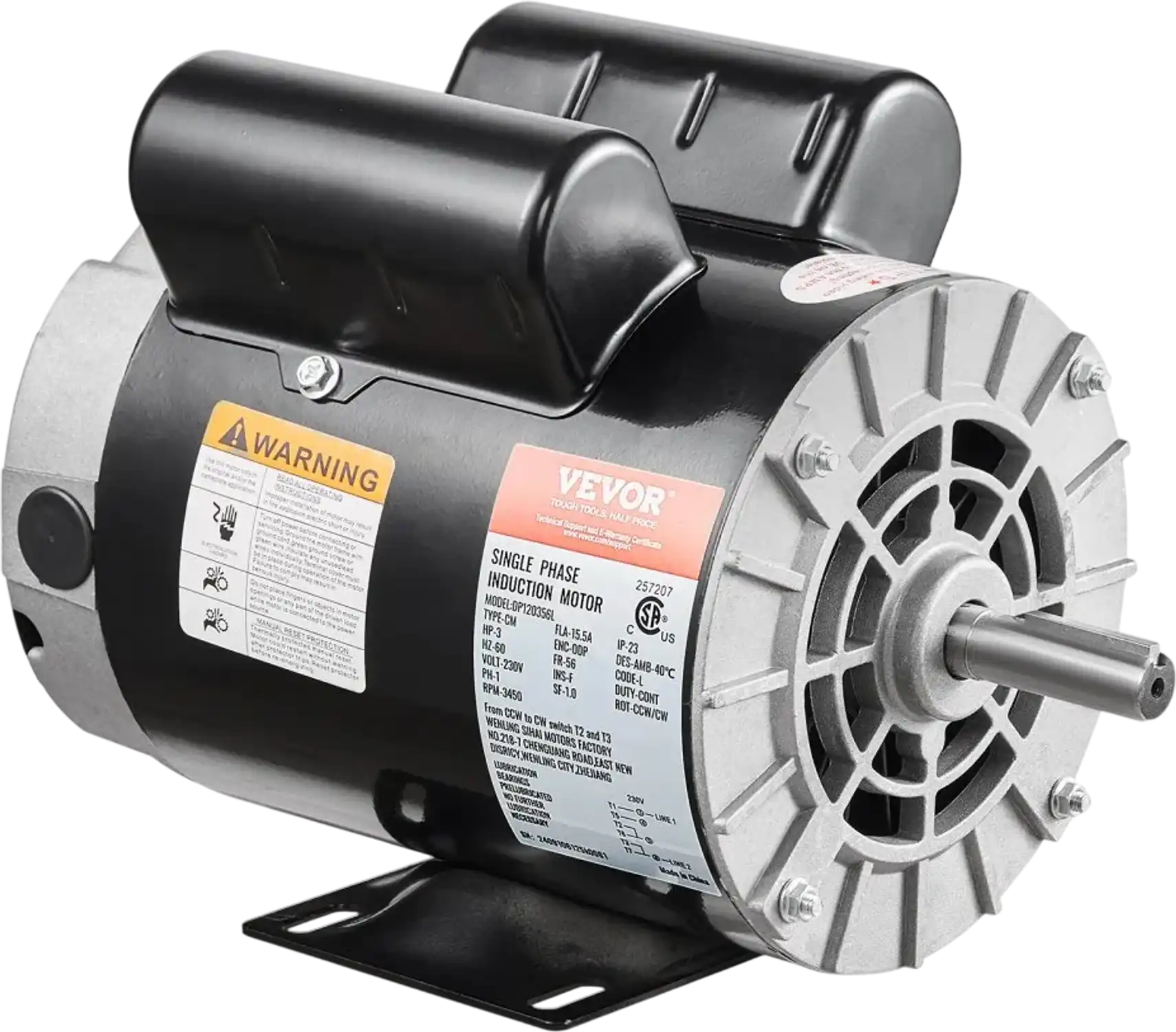 Vevor Air Compressor Motor 3 HP 230V 3450 RPM Reversible Single Phase New
