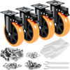 VEVOR Caster Wheels, 6-inch Swivel Plate Casters, Set of 4, with Security A/B Locking No Noise PVC Wheels, Heavy Duty 700 lbs Load Capacity Per Caster, Non-Marking Wheels for Cart Furniture Workbench