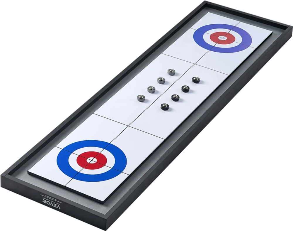 VEVOR Shuffleboard and Curling 2 in 1 Board Games, 45" Portable Tabletop Set, Two Sided Tabletop Shuffleboard with 8 Rolling Pucks, Shuffleboard and Curling Combo Game Set for Kids and Family