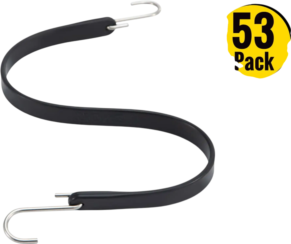 VEVOR Rubber Bungee Cords, 53 Pack 21\" Long, Weatherproof Natural Rubber Tie Down Straps with Crimped S Hooks, Heavy Duty Outdoor Tarp Straps for Securing Flatbed Trailers, Canvases, Cargo, and More
