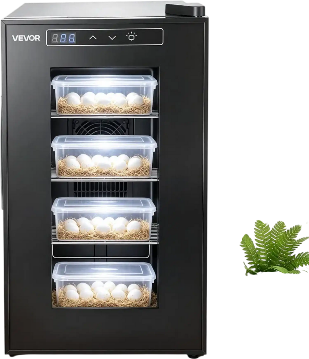 VEVOR Reptile Incubator 23L Digital Egg Incubator with Cooling & Heating, for Small Reptiles Hatching Lizard Snake Turtle Eggs, 50-104°F Temperature Control, LED Display & 3 Detachable Shelves, Black