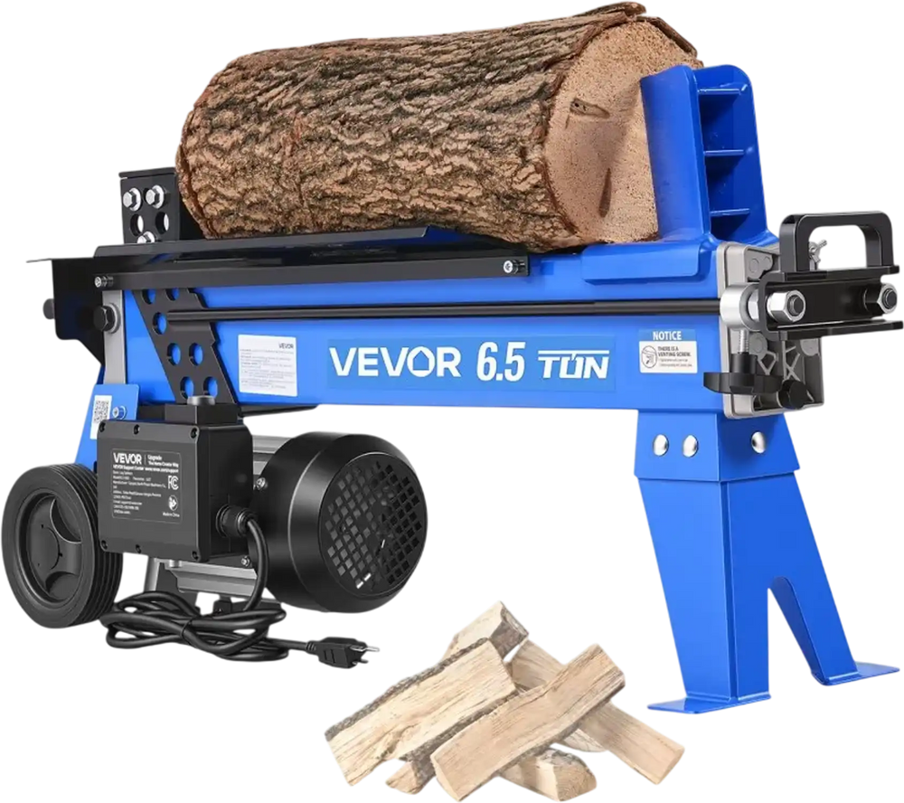 VEVOR Electric Log Splitter 6.5 Ton 15 Amp 1.98 HP Motor Wood Splitter, for Home Yard Forestry Harvesting, Kindling Cutting, 3400 RPM Portable Firewood Splitting Machine with Hydraulic Ram & Wheels
