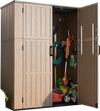 VEVOR Outdoor Storage Shed 59 Cu Ft Vertical Resin Storage Cabinet Brown, for Garage, Backyard Patio Accessories and Garden Tools, Waterproof Outside Lawn Mower Shed with Lockable Doors and Floor