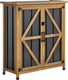 VEVOR Outdoor Storage Shed, 33.86" x 37.4" Wood & Metal Garden Tool Shed with Lockable Doors & Sloped Roof, Waterproof Outside Storage Cabinet with Shelf & Floor for Backyard Patio Lawn, Black/Brown