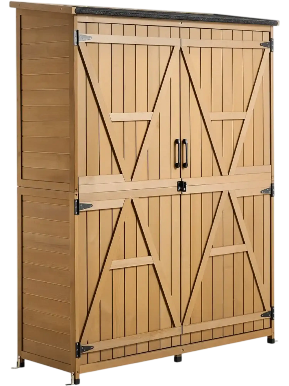 VEVOR Outdoor Storage Shed, 49.41" x 63.98" Wood Garden Tool Shed with Lockable Doors & Sloped Roof, Waterproof Outside Storage Cabinet with Shelves & Floor Included for Backyard Patio Lawn, Brown