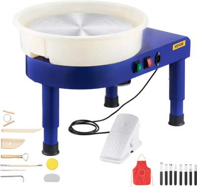 VEVOR Pottery Wheel, 14 in Ceramic Wheel Forming Machine, 60-300 RPM Speed Adjustable Foot Pedal, Adjustable Lift Leg, Detachable Basin, Complete Tool Accessory Kit for Work Art Craft DIY, Blue