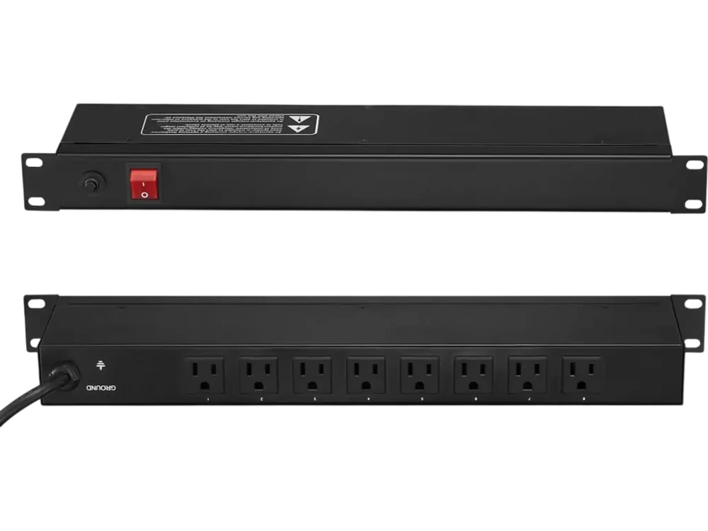 VEVOR 1U PDU, 8 Outlets, Rack Mount Power Strip Fits Standard 19" Server Racks, with Integrated Switch Surge Protection & Overload Protection, 110-125V/15A, Ideal for Home and Office