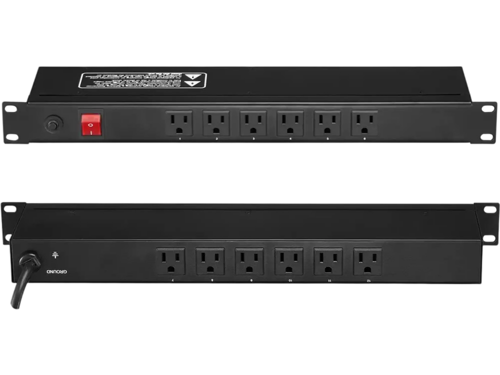 VEVOR 1U PDU, 12 Outlets, Rack Mount Power Strip Fits Standard 19" Server Racks, with Integrated Switch Surge Protection & Overload Protection, 110-125V/15A, Ideal for Home and Office