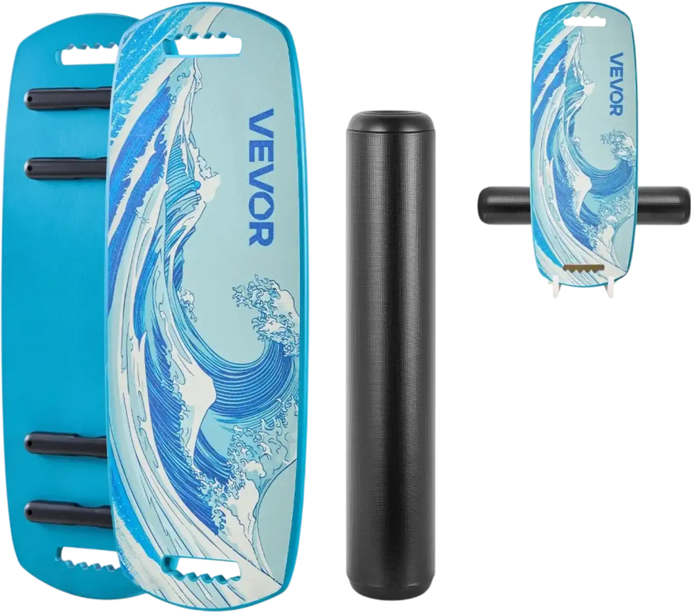 VEVOR Balance Board, Wobble Board Trainer for Adults, Premium Wooden Balance Training Equipment with Roller, Magnetic Stoppers, Storage Rack, for Core Workouts, Surf Trainer & Physical Therapy, Blue