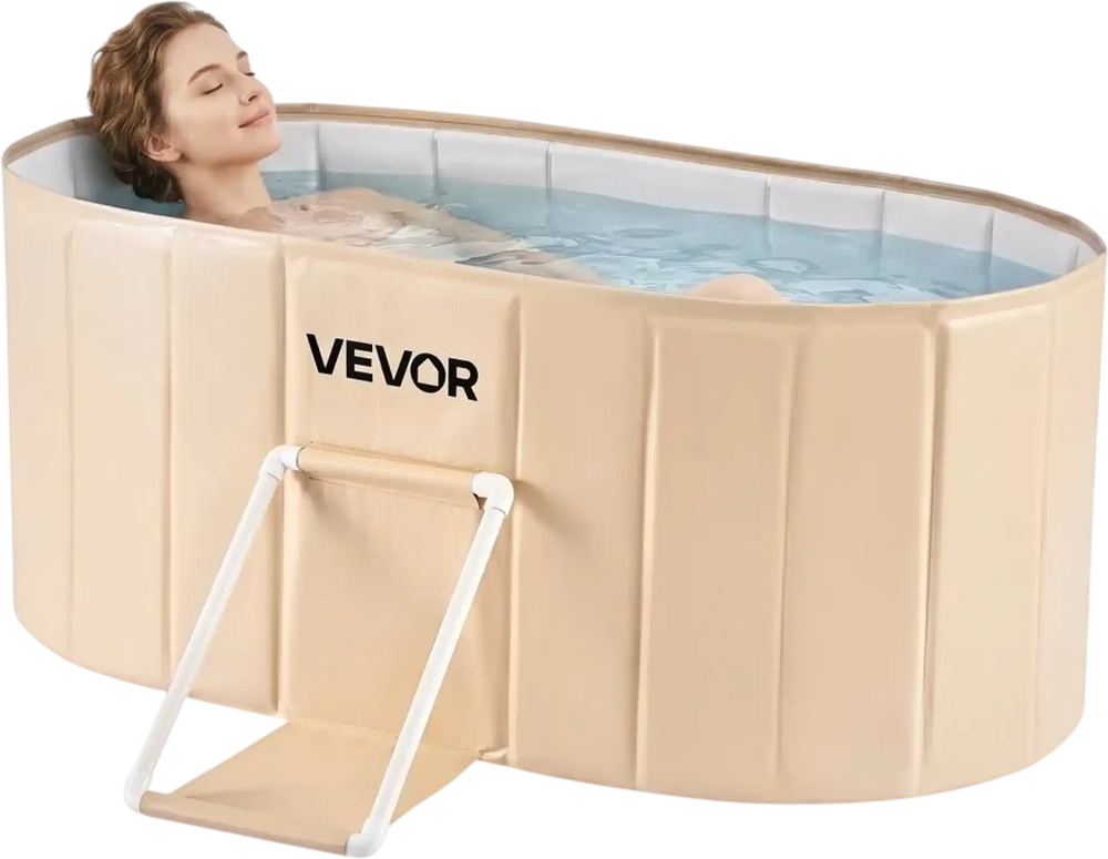 VEVOR Portable Foldable Bathtub 47.2"x23.6"x19.7" Soaking for Adults Beige, for Bathroom Shower Stall, 5-Layer Insulation, Space Saving, Family Hot SPA Ice Bath Tub with 2 Drain Ports, Indoor Outdoor