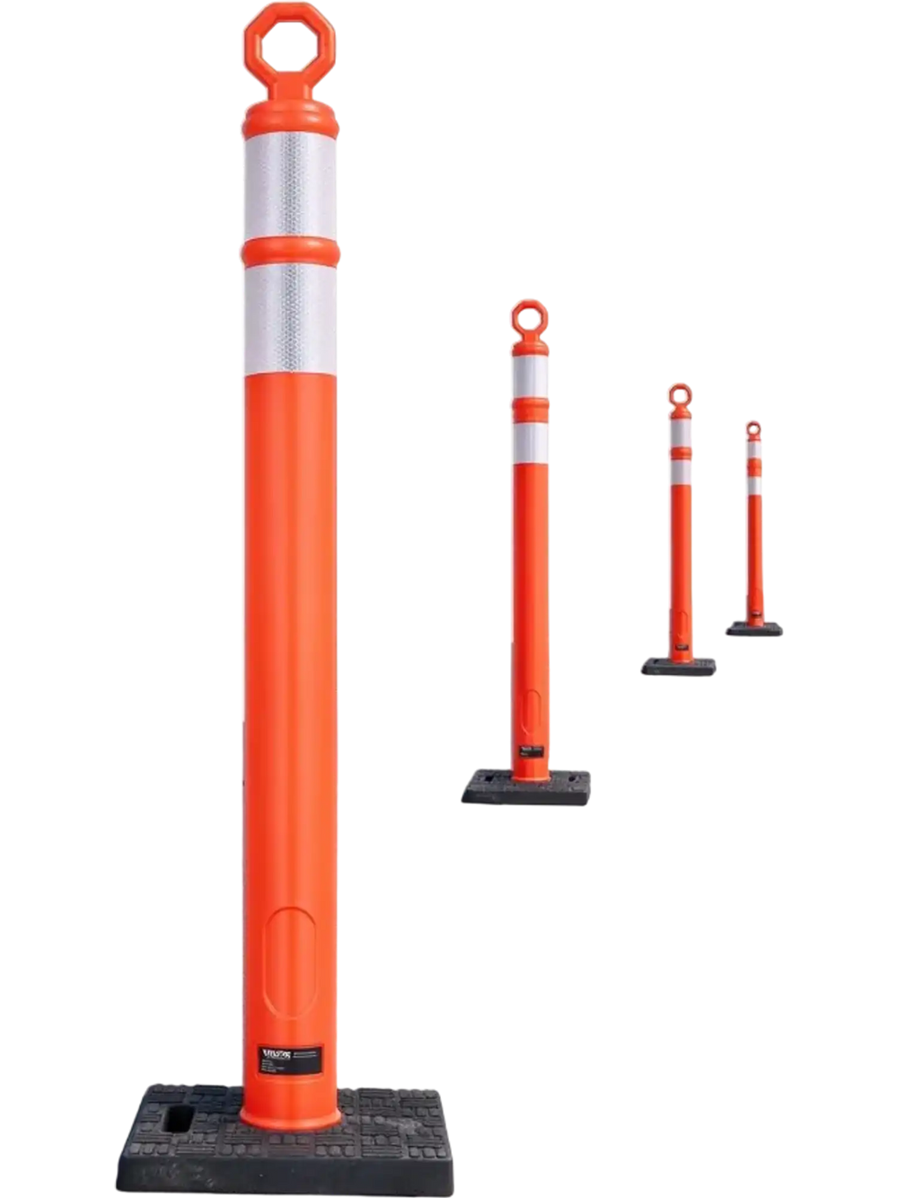 VEVOR Traffic Cones Delineator Posts, 42 Inch 9-Pack Orange Safety Post Cones with 11.8" x 11.8" Weighted Base & Reflective Strips for Parking Lots, Traffic Control, Road Safety, Construction Zones