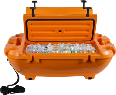 VEVOR Floating Cooler, 40 QT Floating Ice Chest with Dry Storage & Tow Rope, Premium LLDPE Amphibious Drink Cooler for Water & Land, Cruise Smoothly Stable on Lake, River, Pool, Beach, Kayak, Orange