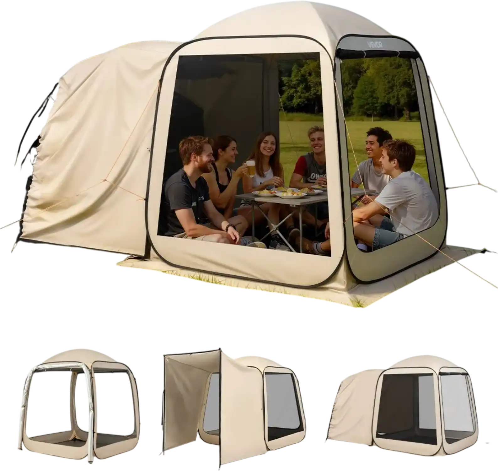 Vevor Screen House Tent 6' x 6' Pop Up SUV Tailgate Canopy Beige New