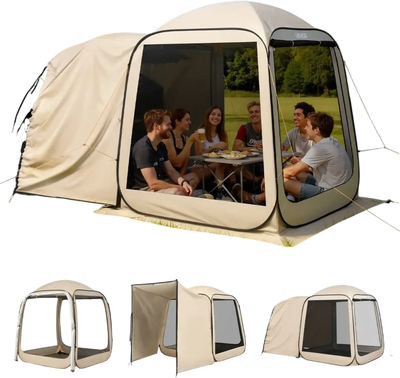 VEVOR Screen House Tent, 6 x 6 ft, 4-6 Person Pop Up SUV Tailgate Tent, Portable Screened in Canopy with Carry Bag, Netting Sides, for Car Camping, Garden, Patio, Backyard, Outdoor Activities, Beige