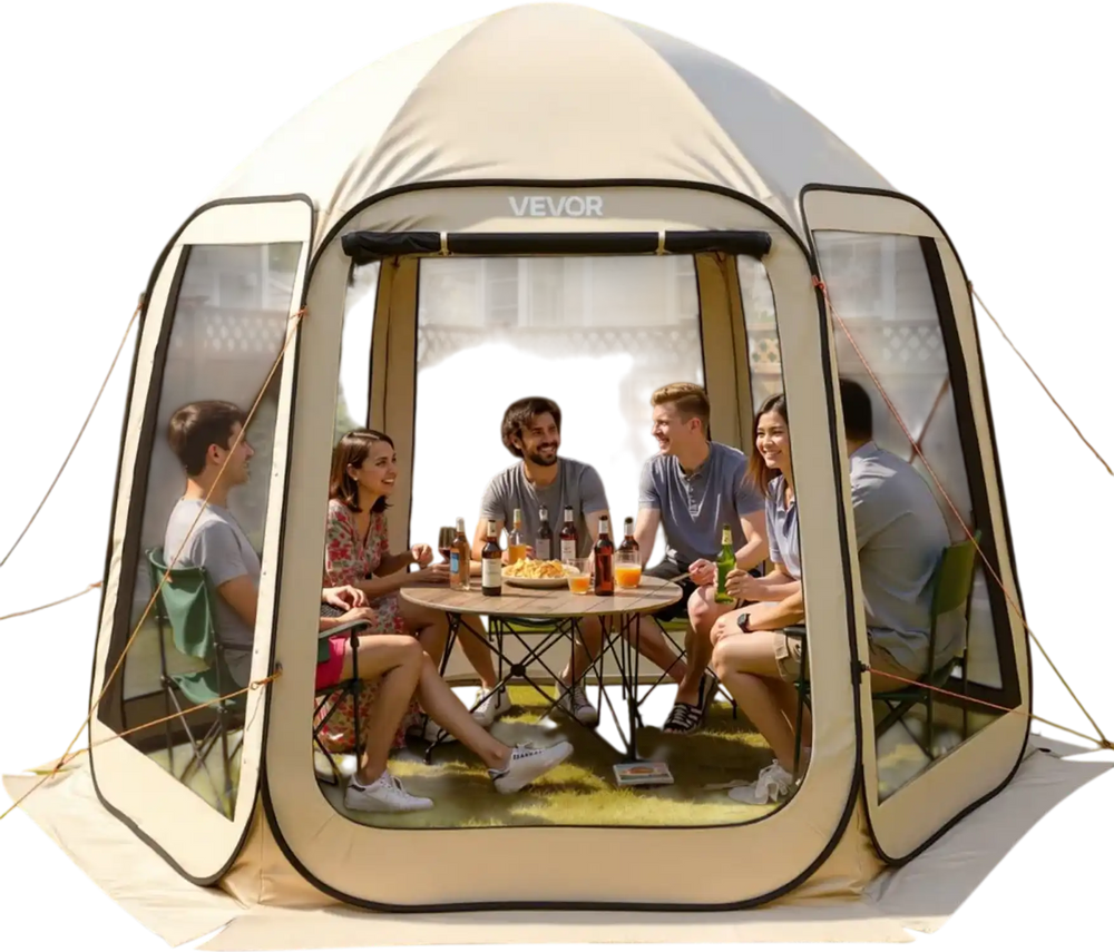 VEVOR Screen House Tent, 10 x 9.2 ft, 4-8 Person Pop Up Screen Tent, Portable Screened in Canopy with Carry Bag, Netting Sides, Ground Stakes, for Garden, Patio, Backyard, Outdoor Activities, Beige