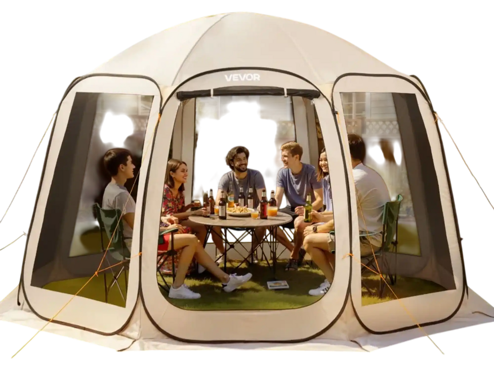 VEVOR Screen House Tent, 12 x 11 ft, 10-12 Person Pop Up Screen Tent, Portable Screened in Canopy with Carry Bag, Netting Sides, Ground Stakes, for Garden, Patio, Backyard, Outdoor Activities, Beige