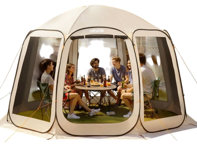 VEVOR Screen House Tent, 12 x 11 ft, 10-12 Person Pop Up Screen Tent, Portable Screened in Canopy with Carry Bag, Netting Sides, Ground Stakes, for Garden, Patio, Backyard, Outdoor Activities, Beige