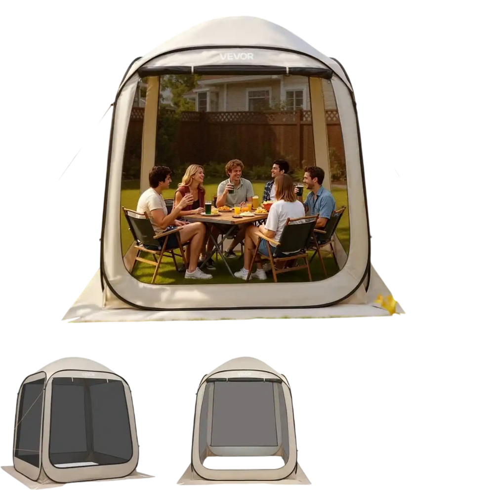VEVOR Screen House Tent, 6 x 6 ft, 4-6 Person Pop Up Screen Tent, Portable Screened in Canopy with Carry Bag, Netting Sides, Ground Stakes, for Garden, Patio, Backyard, and Outdoor Activities, Beige