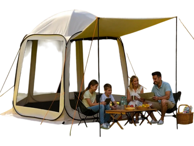VEVOR Screen House Tent, 10 x 9.2 ft, 4-8 Person Pop Up Screen Tent with Extended Awning, Portable Screened in Canopy with Carry Bag, Netting Sides, for Patio, Backyard, and Outdoor Activities, Beige