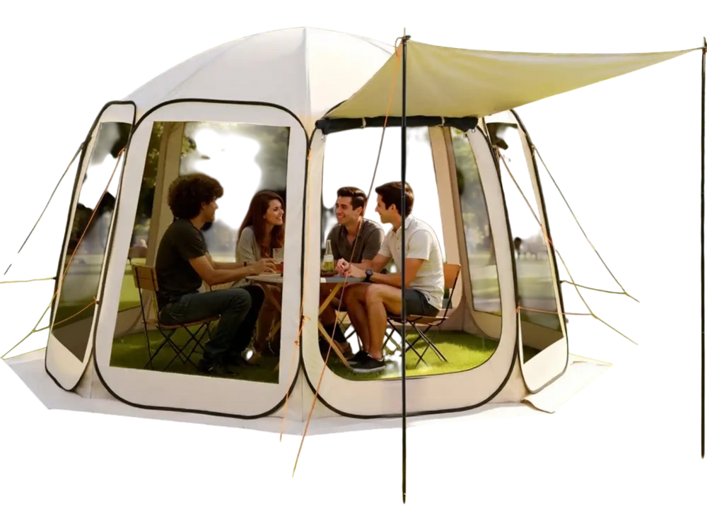 VEVOR Screen House Tent, 12 x 11 ft, 10-12 Person Pop Up Screen Tent with Extended Awning, Portable Screened in Canopy with Carry Bag, Netting Sides, for Patio, Backyard, and Outdoor Activities, Beige