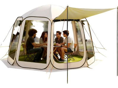 VEVOR Screen House Tent, 12 x 11 ft, 10-12 Person Pop Up Screen Tent with Extended Awning, Portable Screened in Canopy with Carry Bag, Netting Sides, for Patio, Backyard, and Outdoor Activities, Beige