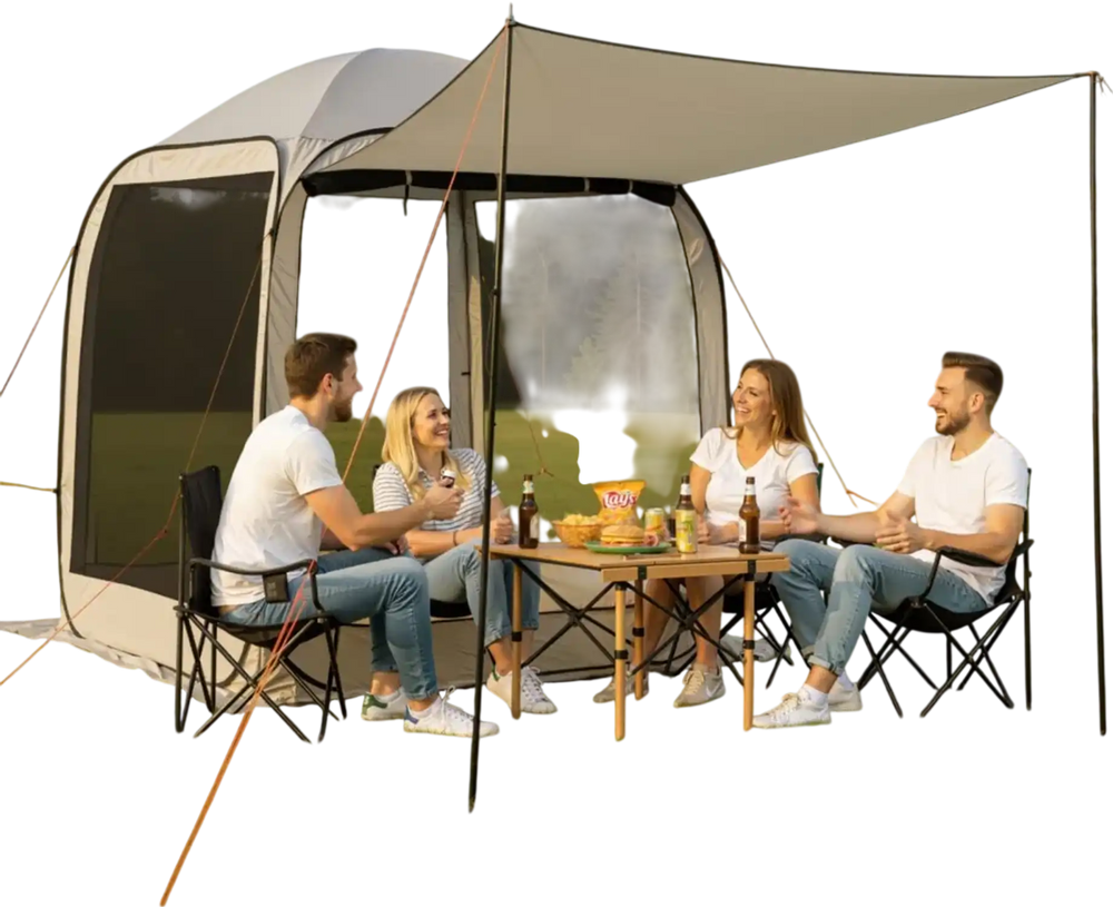 VEVOR Screen House Tent, 6 x 6 ft, 4-6 Person Pop Up Screen Tent with Extended Awning, Portable Screened in Canopy with Carry Bag, Netting Sides, for Patio, Backyard, and Outdoor Activities, Beige